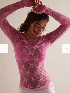 Free People Pink Sheer Floral Lace Long Sleeve Top